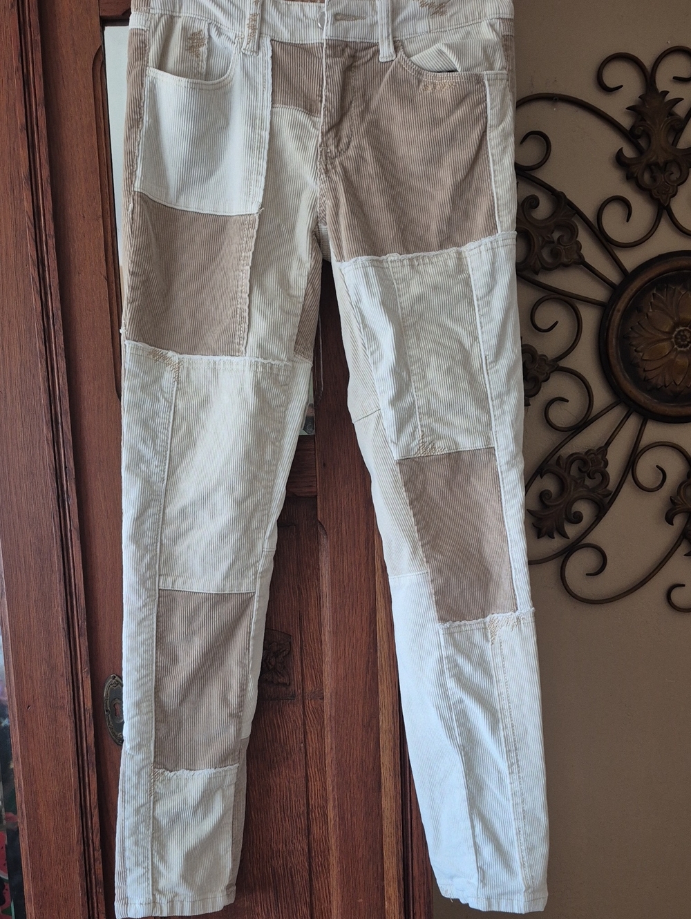 Anthropolgie Pilcro Patchwork Corduroy Pants in Cream & Tan